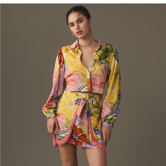 BNWT Farm Rio Long-Sleeve Fringe Tie-Front
Mini Dress Size Small - Picture 4 of 5